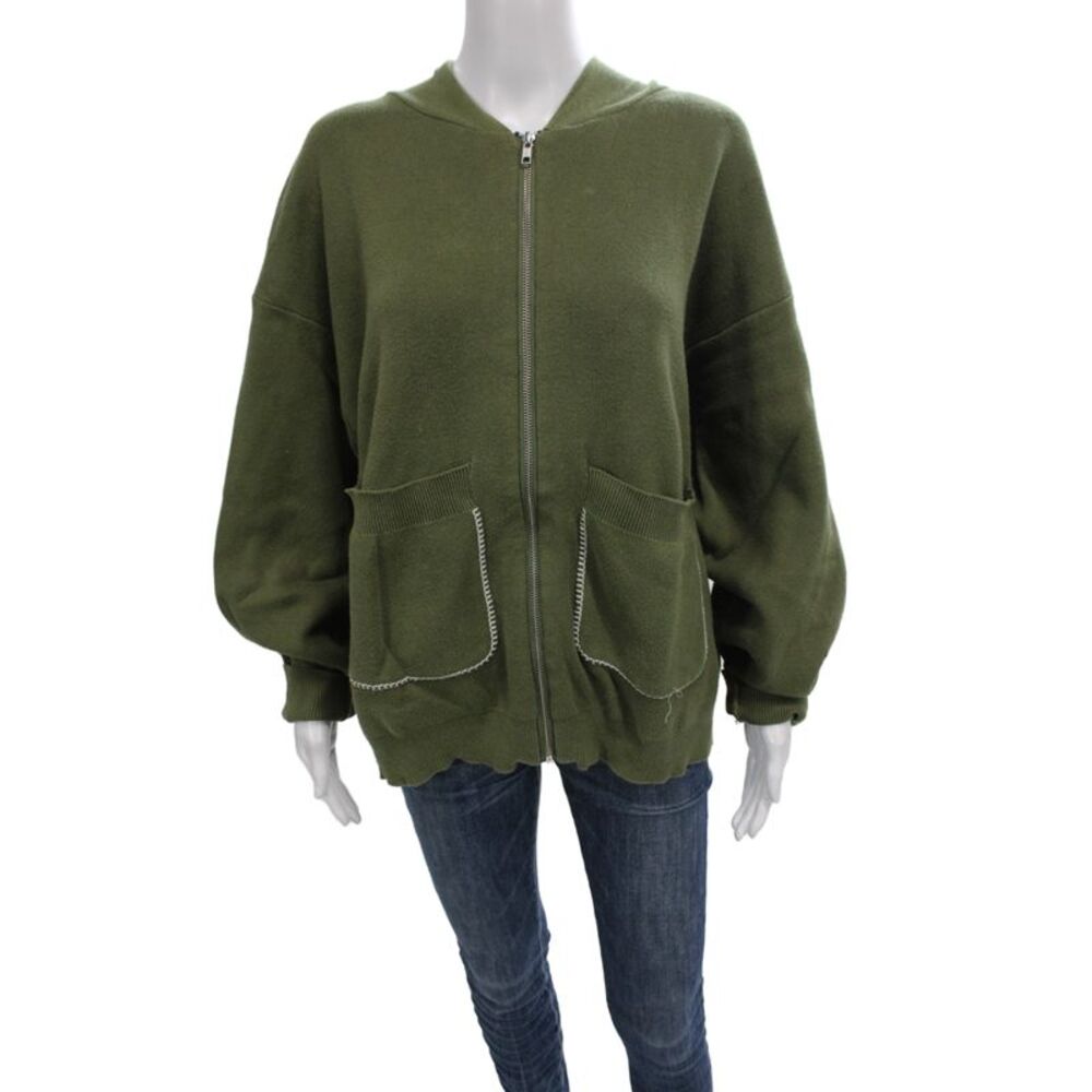 Krost Unisex Full-Zip Hoodie Green 100% Cotton Army Fall Size S